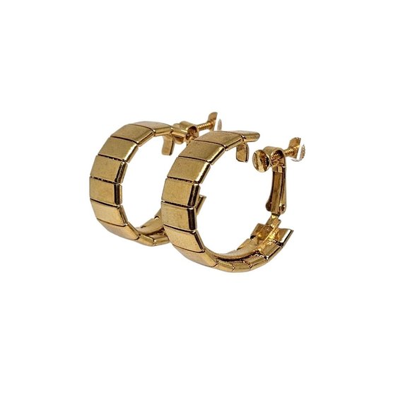 Vintage signed Napier Screw‎ Back Earrings Gold Tone Hoop Mid Century Modern - Picture 4 of 16